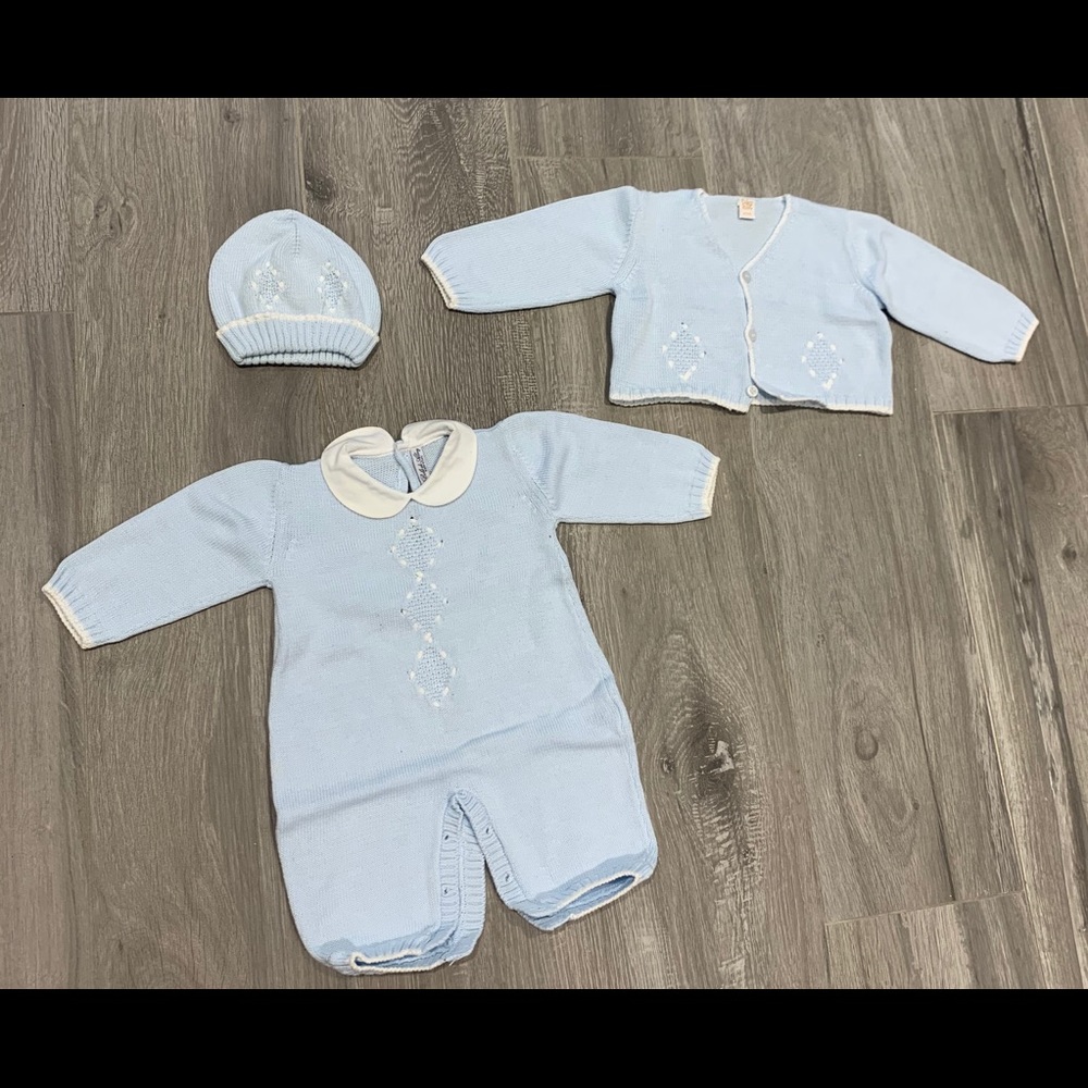 Bebe Boys light Blue Knit 3 piece Set 9 months